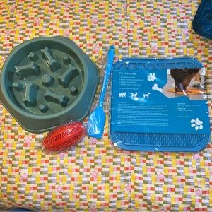 Pet Dog Cat Slow Feeder Bowl Lick Mat with Spatula Treat Ball Set New